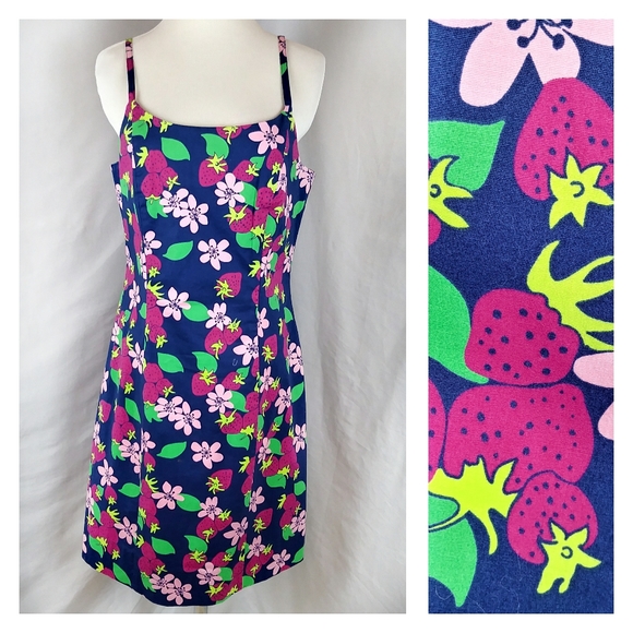 💣Sold Lily Pulitzer Mini strawberry Navy Dress 8 - Picture 1 of 7